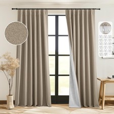 Faux Linen 100 Blackout Curtains 84 inch Length 2 Panels Set, Thermal Insulated