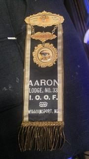 Vintage Odd Fellows IOOF Ribbon Member Medallion Williamsport MD. Aaron lodge33