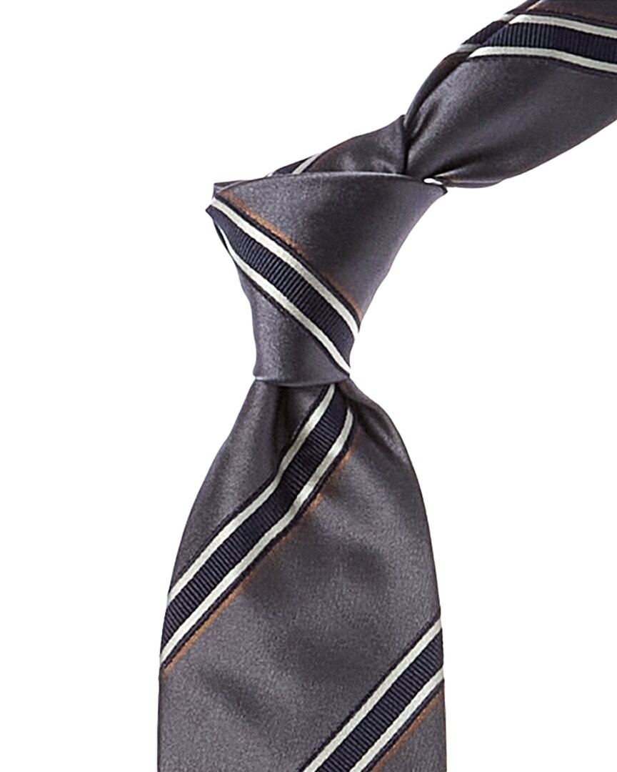 Мужской шелковый галстук в диагональную полоску Brunello Cucinelli серого цвета 28090₽