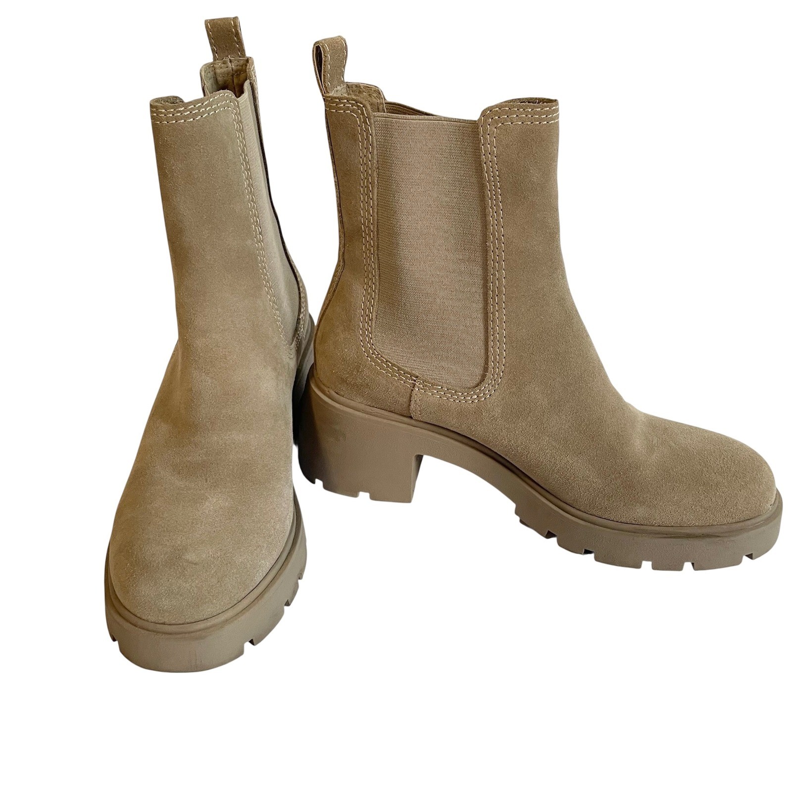 SAOLA Stivaletti Steve Madden scamosciati Chelsea suola a strappo tacco a blocco tortora autunno 9