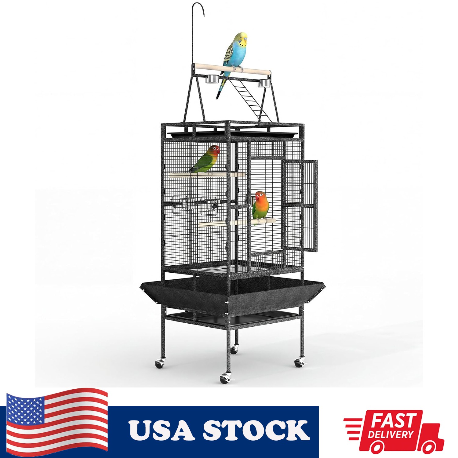 Large Play Top Parrot Finch Cage Macaw Cockatoo W/wheels