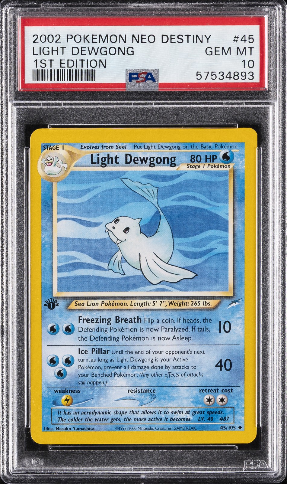2002 POKEMON NEO DESTINY 1ST ED #45 LIGHT DEWGONG PSA 10