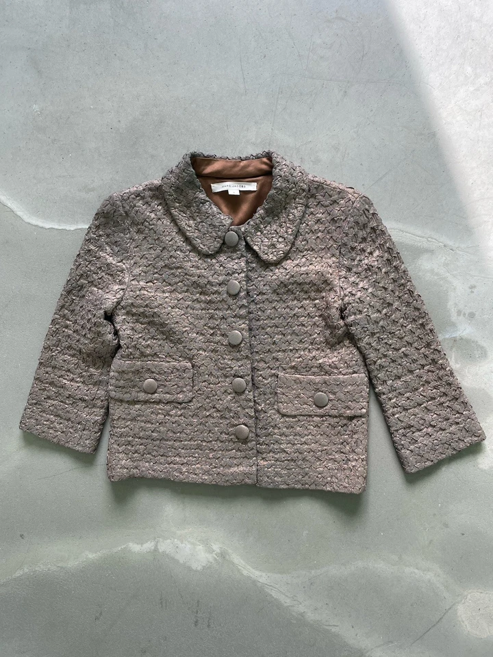 Blazer de Noche Marc Jacobs Talla 0 Chaqueta Recortada Retro de Metal Marrón Iridiscente Foto 4 de 4