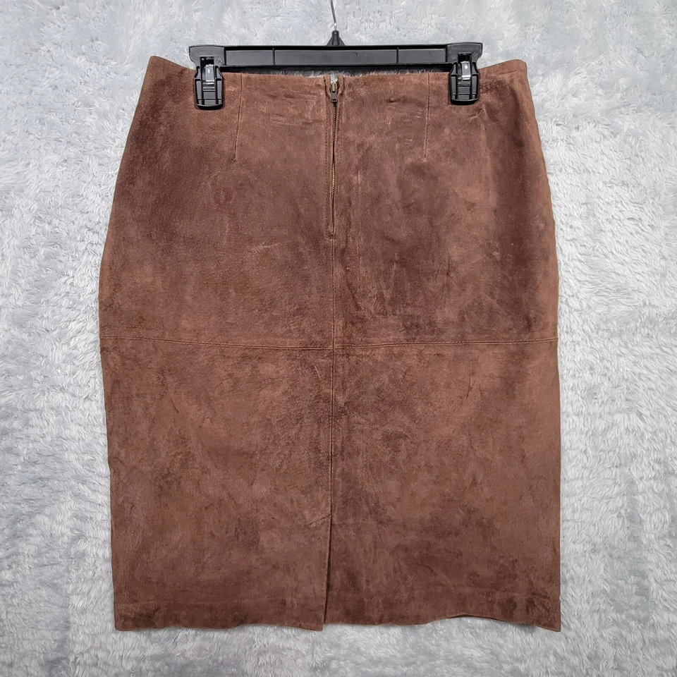 Newport News Falda Lápiz Mujer 10 Marrón Gamuza Genuina Cuero Cerdo 30x22 Foto 3 de 4