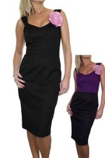 Ladies Flower Pin Bodycon Pencil Dress Contrast Bodice Fully Lined Size 8 & 10