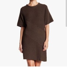 NWT ASTR Brown Dolman Ribbed Short Sleeve Sweater Mini Dress Size Small