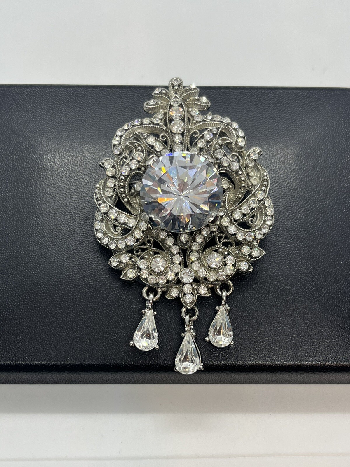 Silver tone clear rhinestone designer inspired br… - image 2