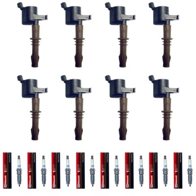 Set of 8 Motorcraft SP509 Spark Plugs + 8 DG521 Brown Boot Ignition ...