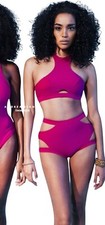 Parte inferior de bikini Andrea Iyamah rosa de cintura alta con recortes talla mediana