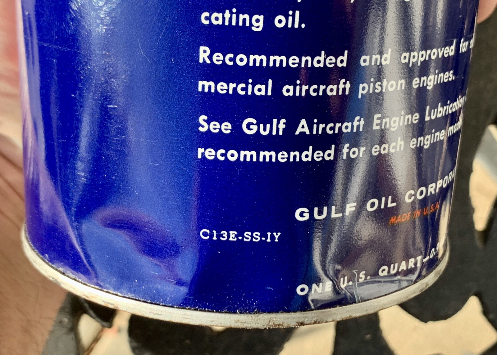Vintage Gulf Aviation Products Aircraft Engine Oil Metal Quart Can