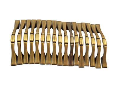17 Cabinet Draw Pulls Brushed Gold Tone Metal 5'' Long  3'' Screw Span As Is