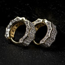 Mens Fully Iced Gold Plated Sterling Silver CZ Huggie Hoop Earrings