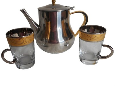 Turkish gold siiver Cappuccino glass & CulinArt Stainless Coffee Tea Pot Pitcher