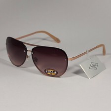 Fossil FW157 Rimless Pilot Sunglasses Rose Gold Frame / Brown Gradient Lens 58mm