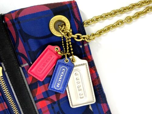 Coach Handtasche Poppy Tartan C Signature marineblau/pink kariert: Beuteltasche mit Druckknopfkette #21136 - Bild 3 von 12