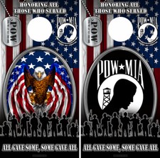 Cornhole Board Wraps US Military Vet POW Dog Tags American Flag Bald Eagle combo