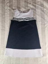 Girls Hope & Henry Navy Blue White Striped Bow Nautical Sailor Dress Size 3 3T