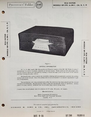 SAMS PHOTOFACT SERVICE MANUAL 289-8 RCA VICTOR RP-199 6-JM-1 -2A D C D