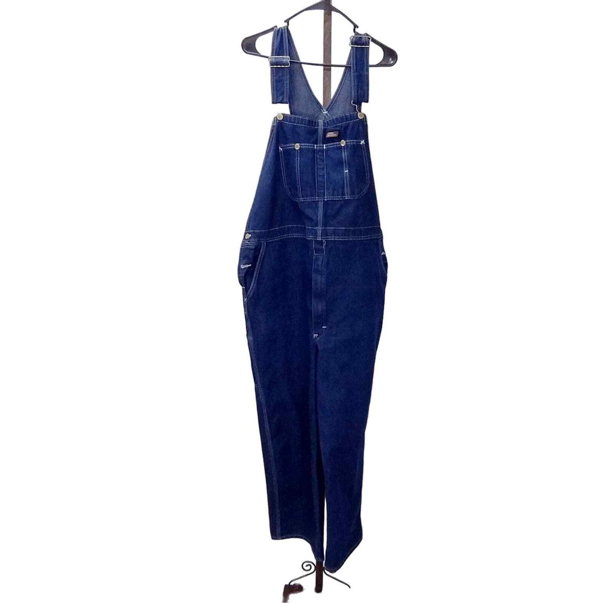 DICKIES Dark Wash Indigo Blue Denim Bib Overalls 44x30 carpenter