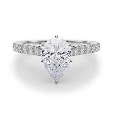 1.50 Carat (TWC) G VS2  PEAR Genuine Lab Grown Diamond Ring 14k Gold CERTIFIED