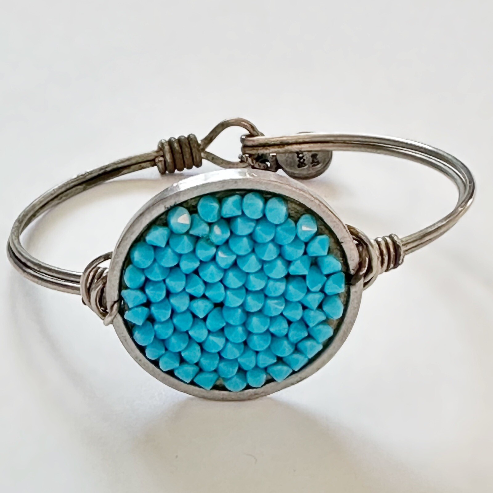 Luca + Danni Silver Turquoise Beaded Medallion Bangle Bracelet New in Box