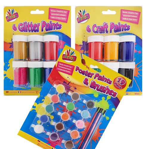 Childrens Paint Pot Sets Poster Paints 3 Sets to Choose From Kids