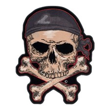 Etched Skull  Crossbones With Red Patch, Back Patches