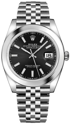 Rolex Datejust Black Dial & Bezel Jubilee Band Mens Dress Watch 126300-0012