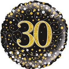 Black and Gold Sparkling Holographic Foil Birthday Banners - Bunting & Balloons