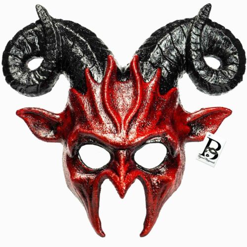 Goat Ram Horns Masquerade Ball Mask Devil Goblin Cosplay Horn Halloween Mask Red - Picture 1 of 1