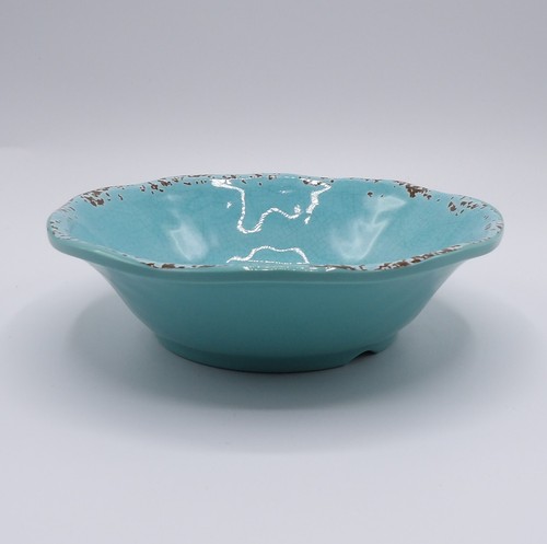 TOMMY BAHAMA MELAMINE CEREAL BOWLS RUSTIC CRACKLE TURQUOISE SPATTERED BROWN S/4 - Picture 16 of 18