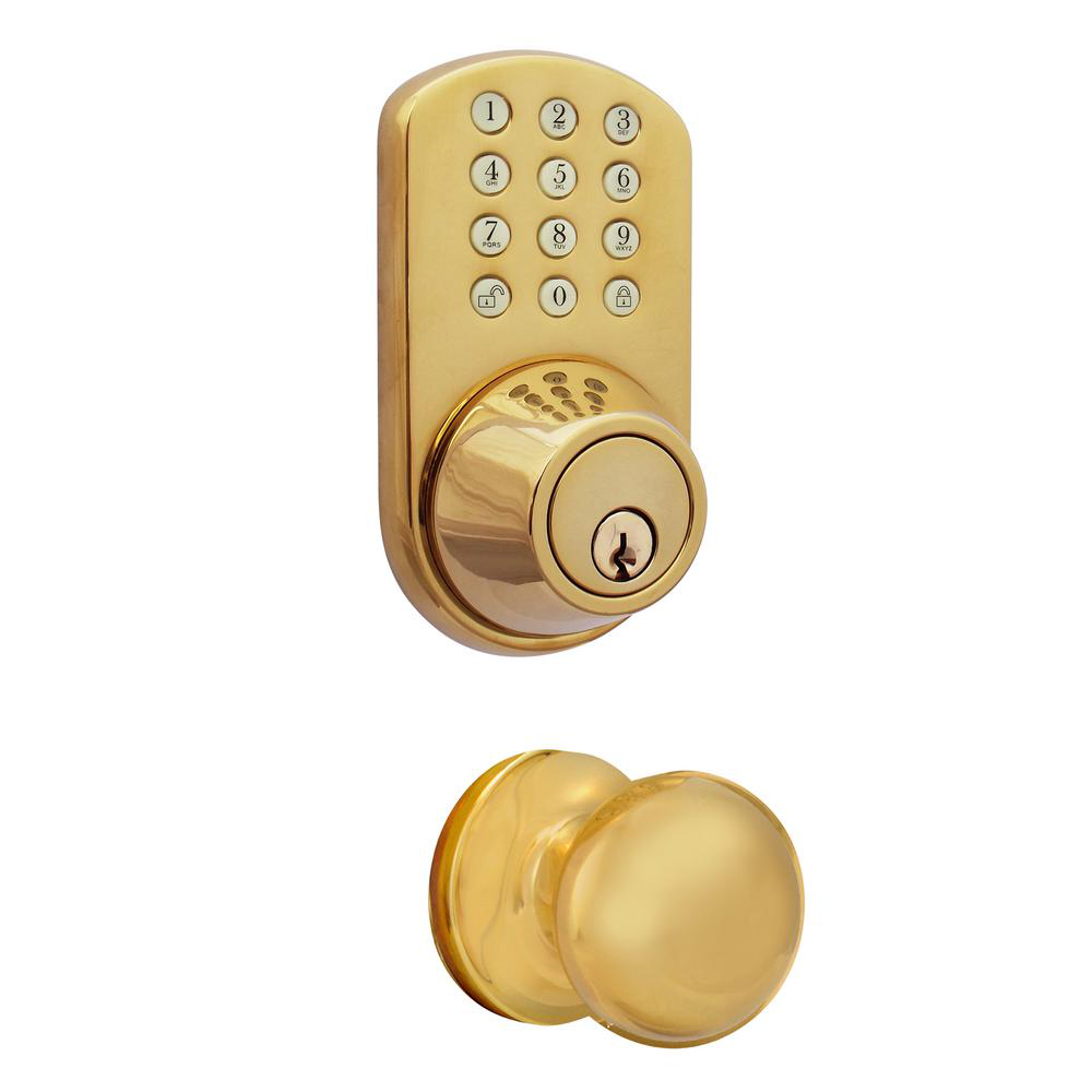 Keyless Entry Deadbolt and Knob Combo with Electronic Keypad in Polished Brass-image