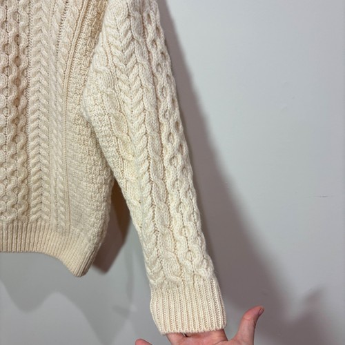 VTG Carraig Donn Ireland Cream Wool Sweater Women XS Cable Knit Crew Fisherman - Picture 2 of 8