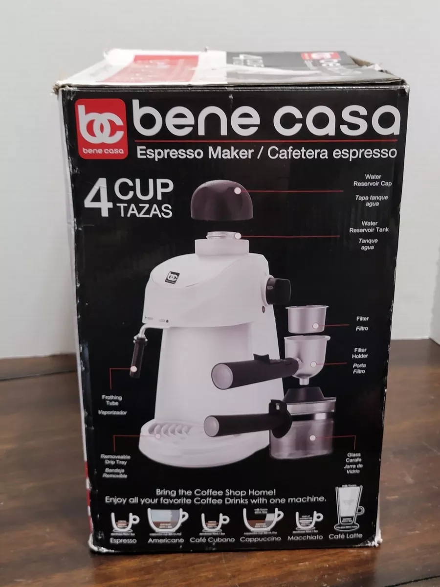 Bene Casa 4-cup espresso maker; milk frother, cappuccino, coffee, latt