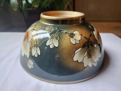 Rare Find Vintage Chinese Floral Pattern 10'' Porcelain Bowl Golden/Green/White