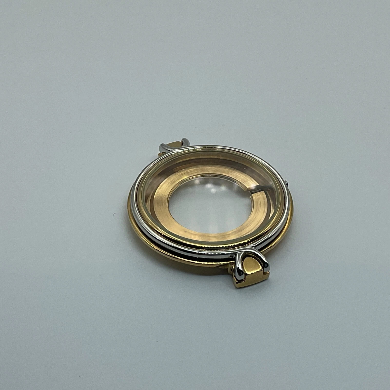 NOS GUCCI 4500M BOÎTIER DE MONTRE PLAQUÉ OR JAUNE LUNETTE AVEC VERRE CRISTAL INSTALLÉ