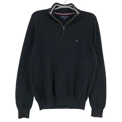 TOMMY HILFIGER 1/4 Zip Schwarz Pullover Sweater Herren Größe S