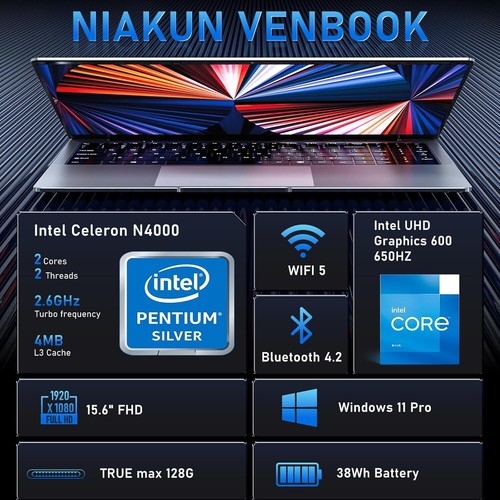 Sleek 15.6'' Laptop with Intel Celeron N4000, 8GB RAM, Quick 256GB SSD Storage - Picture 4 of 10