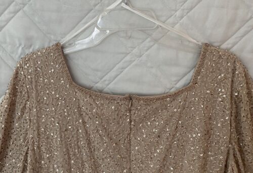 Vintage Women’s Gold Sequin Beaded 100% Silk Blouse Shirt Retro Glam Large - Picture 9 of 23