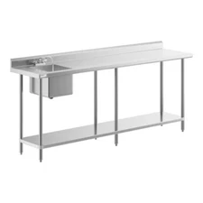 24"W x 76"L Stainless Steel Commercial Restaurant Work Table with Sink on Left