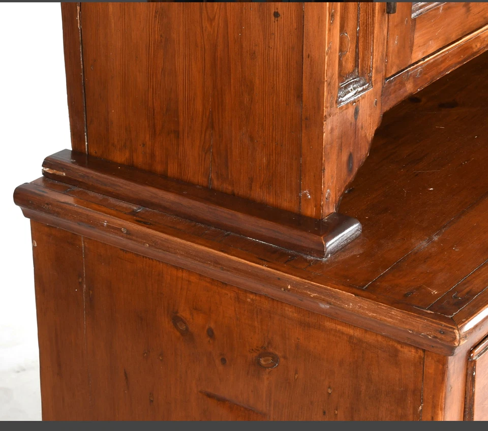 Armário holandês antigo Chippendale 2 peças madeira macia passo atrás fazenda campo - Imagem 3 de 4