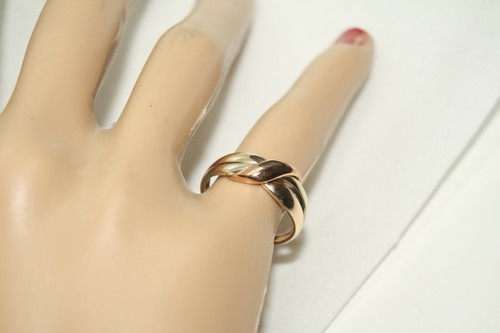 100% Genuine 9k Solid White Yellow Rose Gold Holy Trinity Crossover Ring 7 N1/2 - Picture 11 of 12