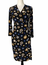 Anne Klein Floral Libretto Wrap Dress Size UK 8 Black & Cezanne Yellow New