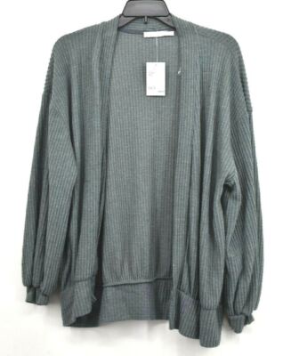 Lush Womens Waffle Brushed Open Front Balloon Sleeve Sweater Cardigan S