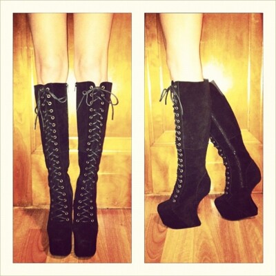 Bottes Jeffrey Campbell Joe Stevie – Daim Noir, Talons Hauts 5-6 – Taille US 5 – Neuves En Boîte