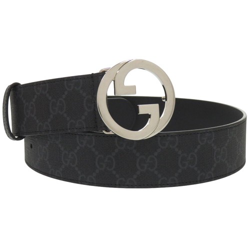 Gucci Interlocking G Canvas Belt Black Men's Pre-Owned 96cm GG Buckle