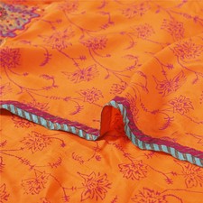 Sanskriti Vintage Saree Pure Crepe Silk Orange Hand Bead-Print 5.5 YD Craft Sari