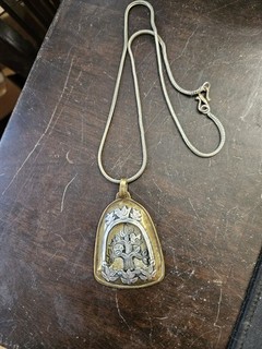 Jeep Collins Fake Chain with Brass & Sterling Dove & Tree Shadowbox Pendant. Nic