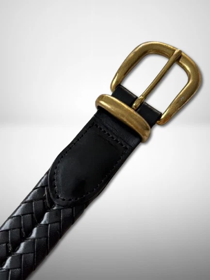 Cinturón Coach Trenzado Vintage Cuero NEGRO Hebilla de Latón Sólido Foto 3 de 4