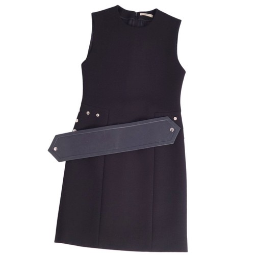 CELINE Phoebe Philo Sleeveless Dress Wool with Leather Belt Black Size 36 Mint - Picture 1 of 8